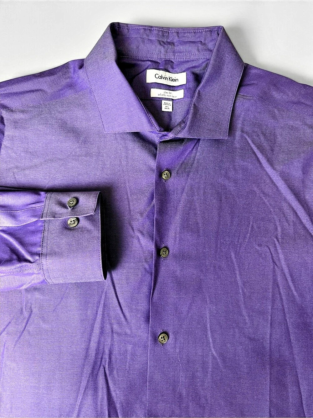 Calvin Klein Slim Fit Purple Dress Shirt Men 17.5 34/35 Non Iron Long Sleeve